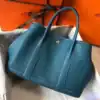 Hermes Garden Party 30 Bag In Blue Jean Taurillon Leather - HW079