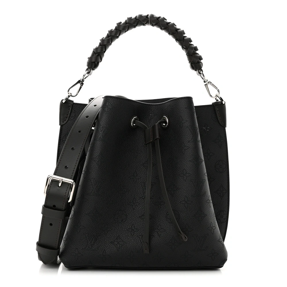 Mirror Quality Louis Vuitton Black Mahina Leather Muria MM Replica
