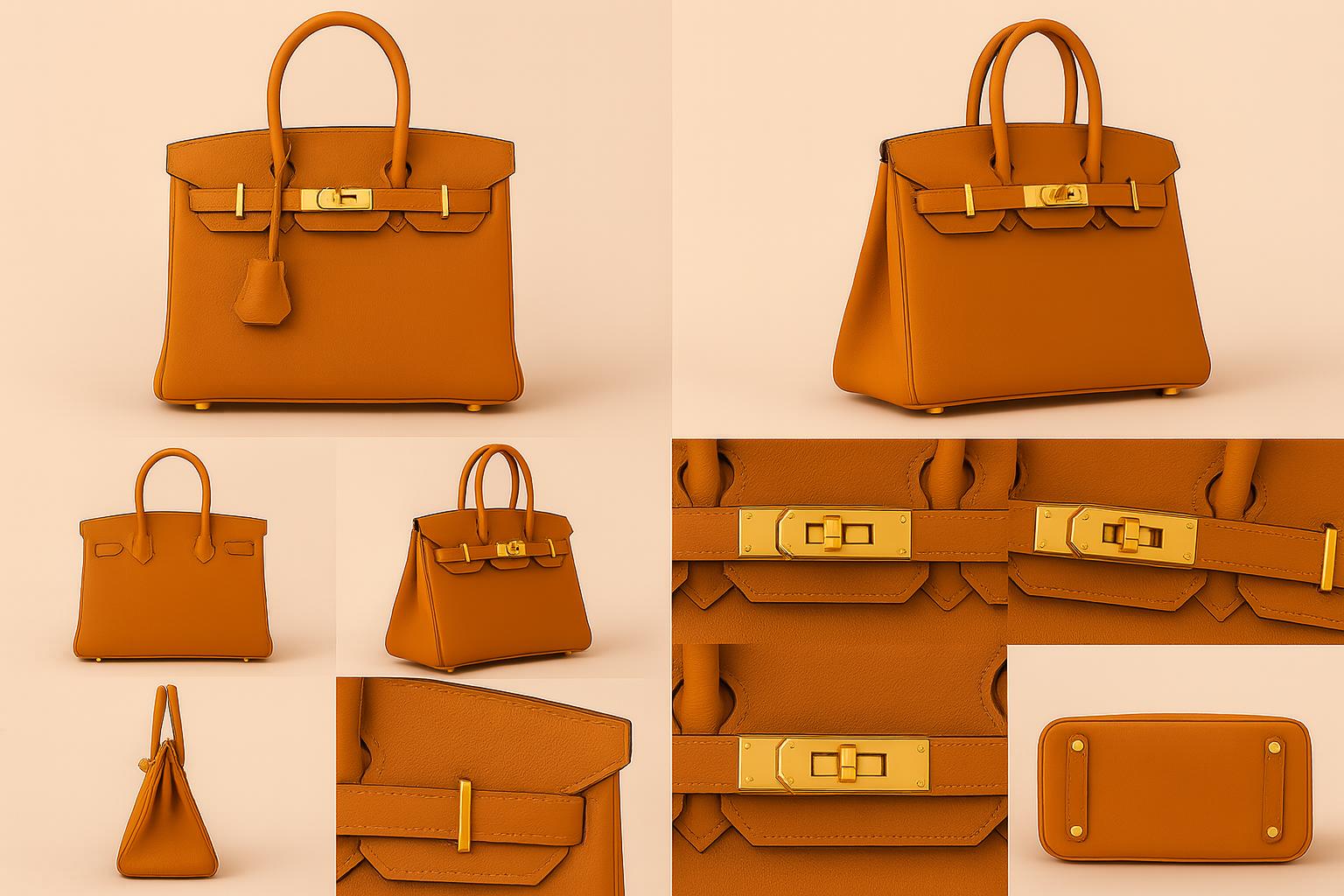 Hermes Birkin Replica Orange Fully Hand Made Of Genuine Epsom Leather - Image 3