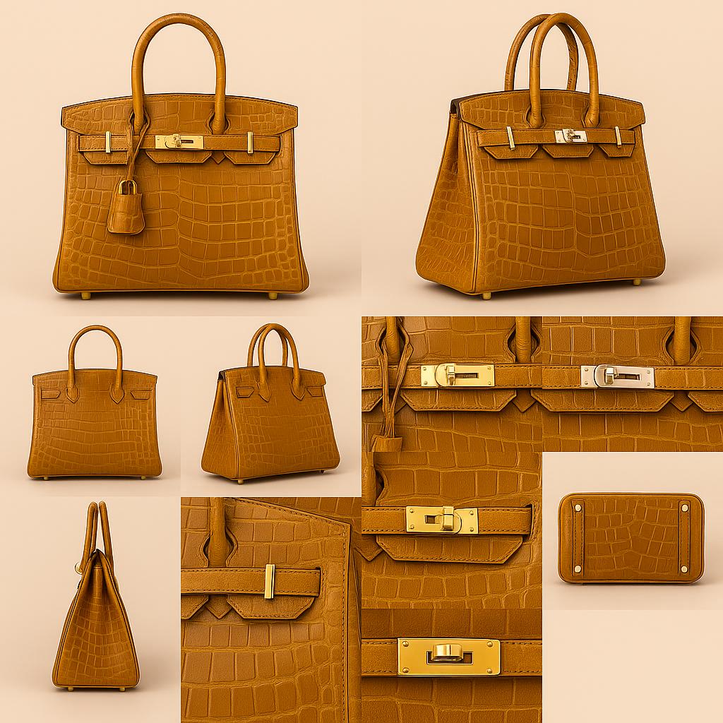 Hermes Birkin Gold Color Alligator Leather Replica Designer bag - Image 4