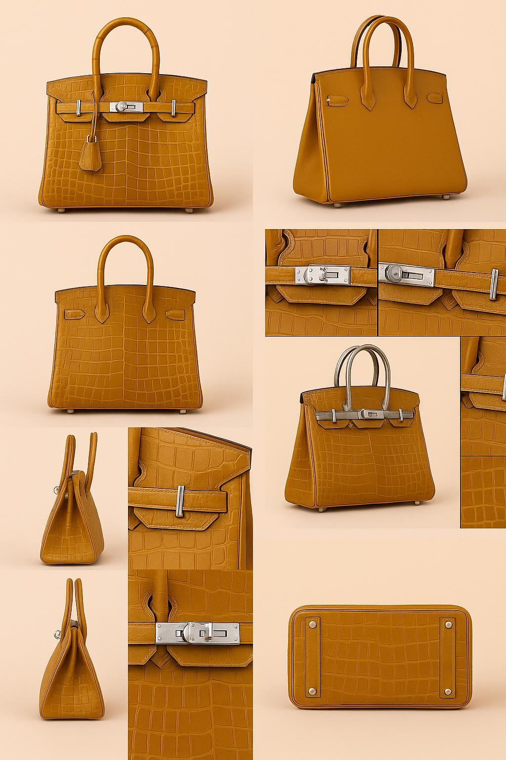 Hermes Birkin Gold Color Alligator Leather Replica Designer bag - Image 3