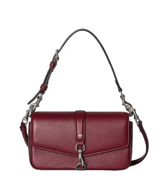 Replica Handbag Store Clone Gucci Leather Burgundy Cross Body Bag With hook Closure